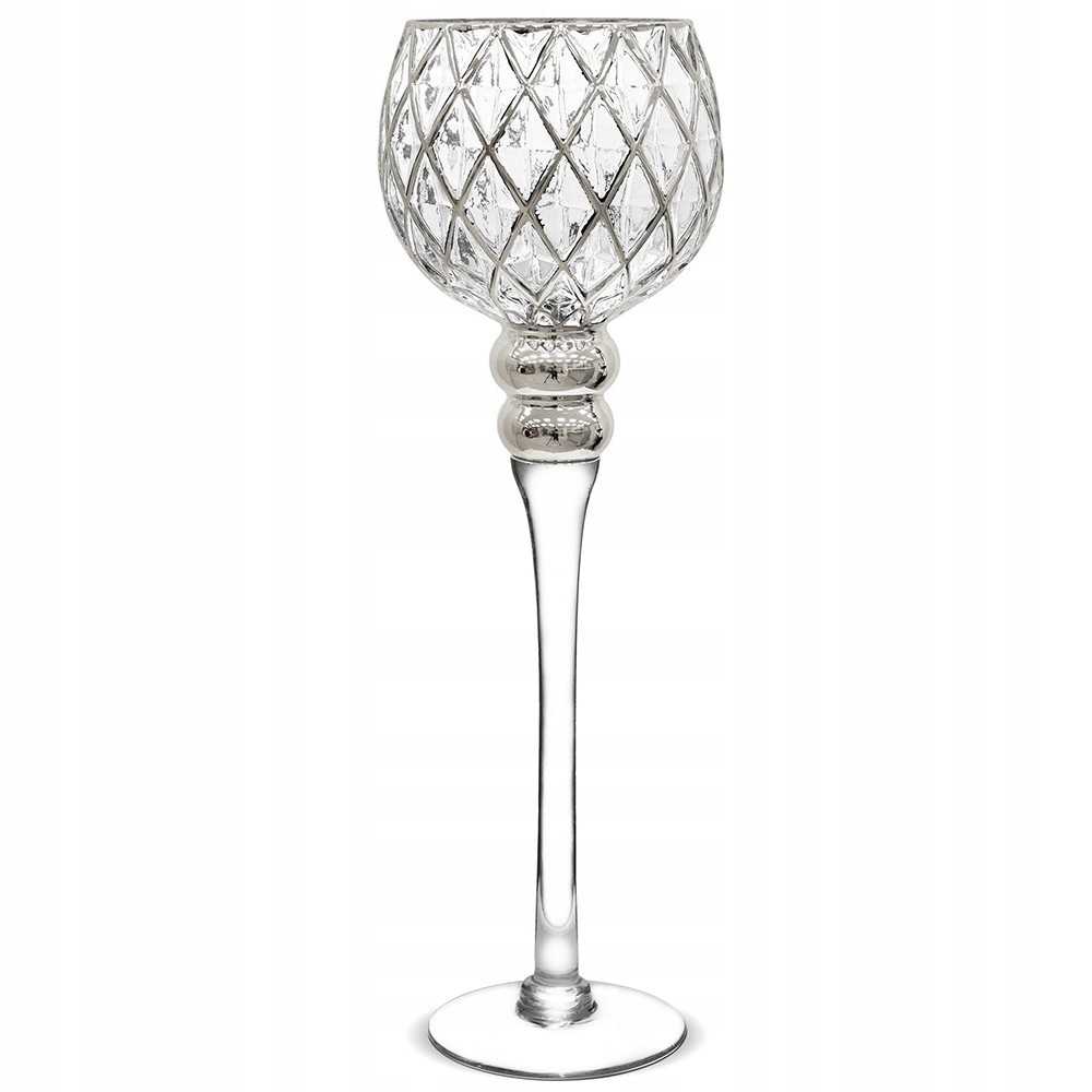 

Świecznik Szklany Kielich 40cm Srebrny Tealight