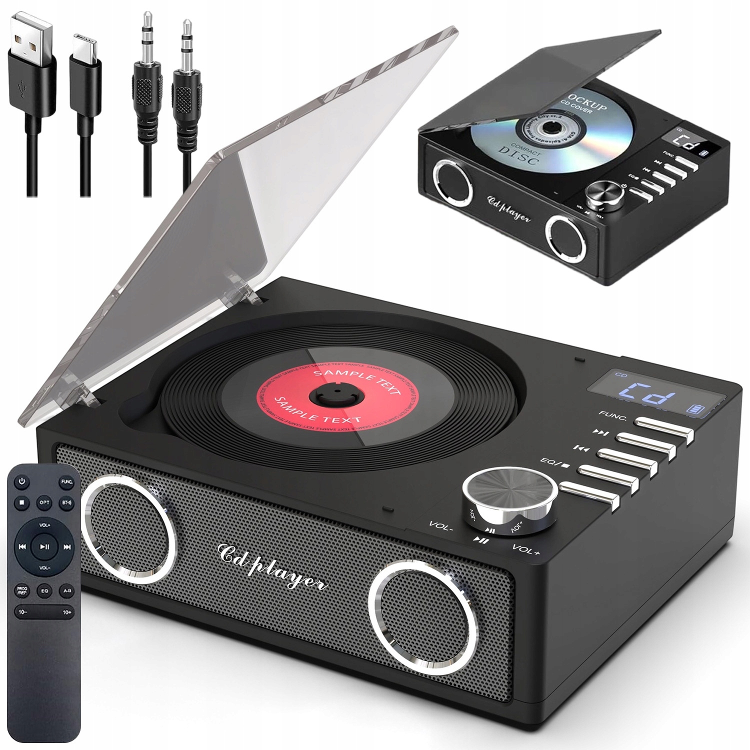 CD Přehrávač Radio Stolní CD Přehrávač Bluetooth Černý Tf Aux 4000 mAh