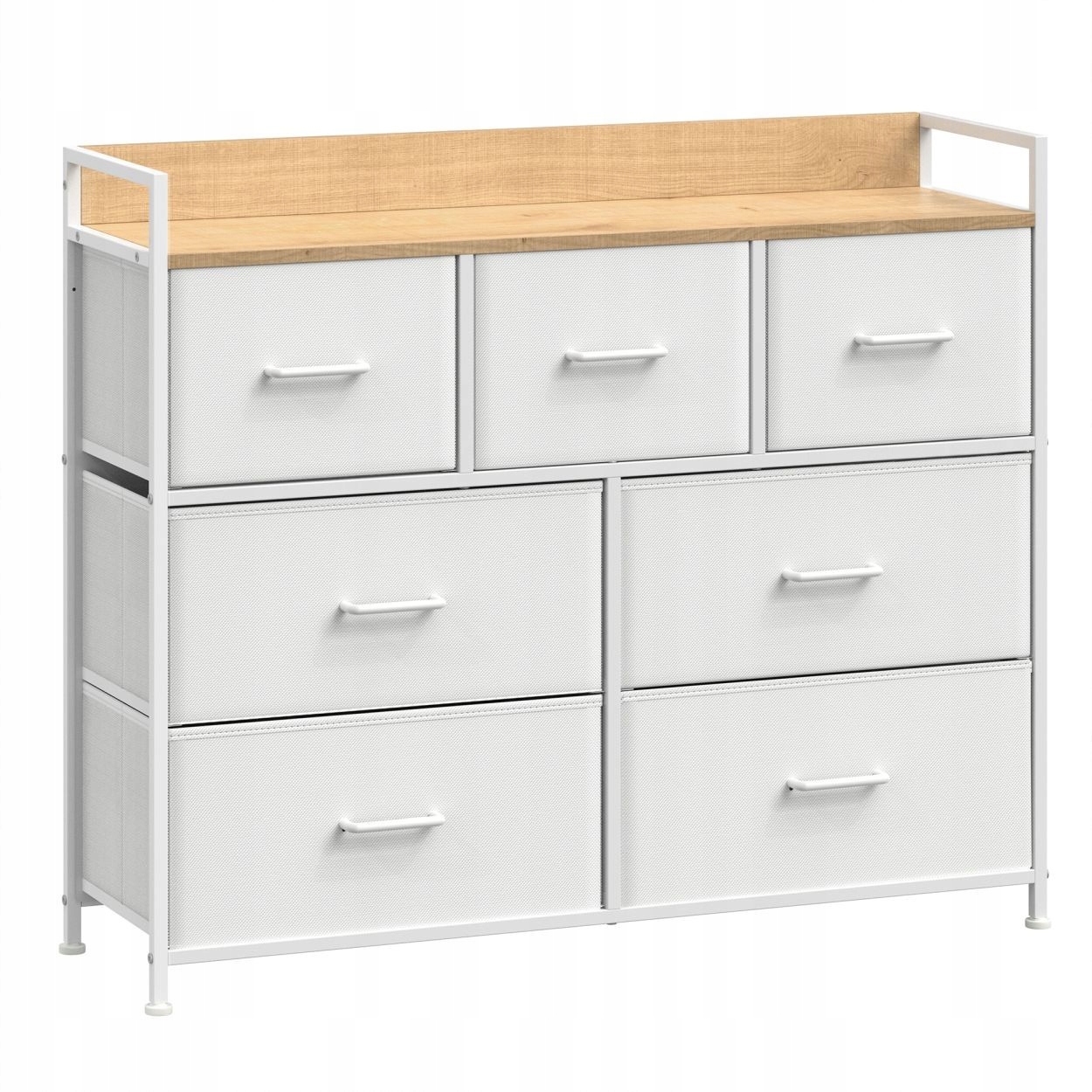Škandinávska biela komoda s skrinkou zo 7 látkových zásuviek, dubovej farby