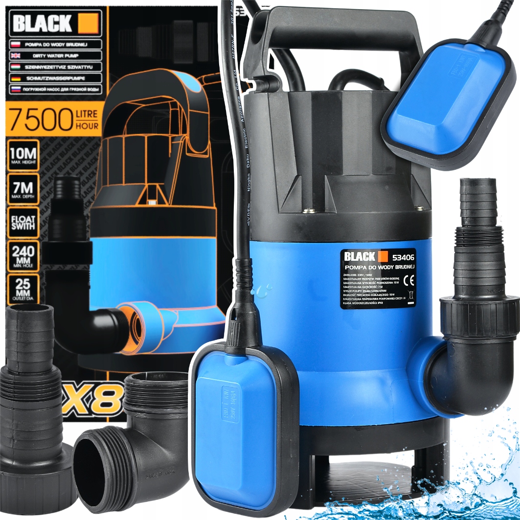Pompa Zatapialna Do Wody Czystej Brudnej z Pływakiem Deszczówki Black