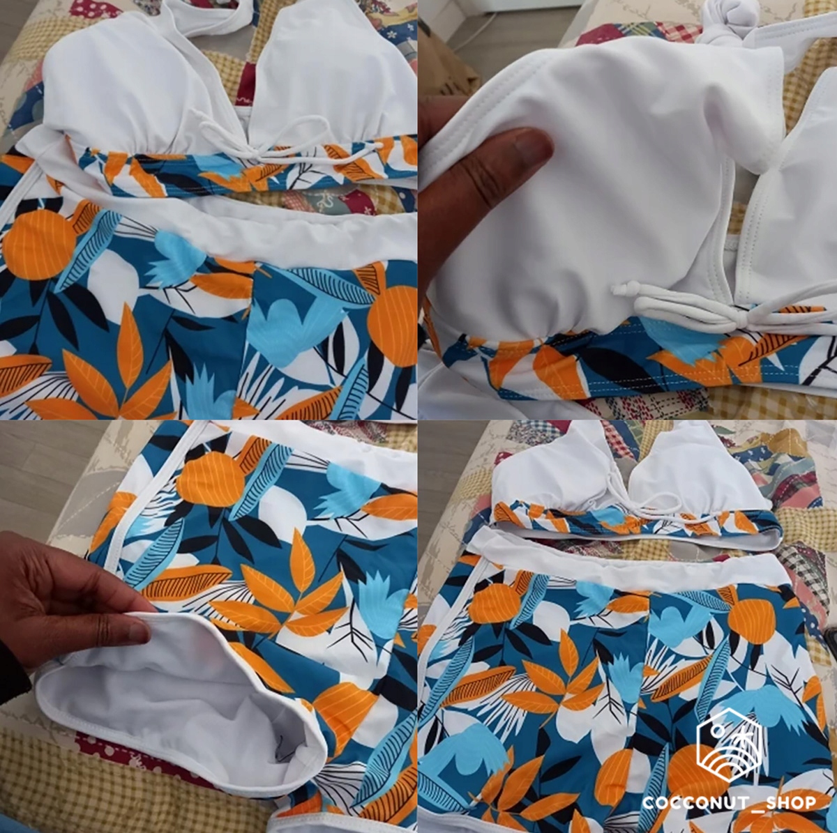 STRÓJ KĄPIELOWY BIKINI SPODENKI SZORTY TOP BOHO KWIATY WYSZCZUPLAJĄCY WZORY Rozmiar M