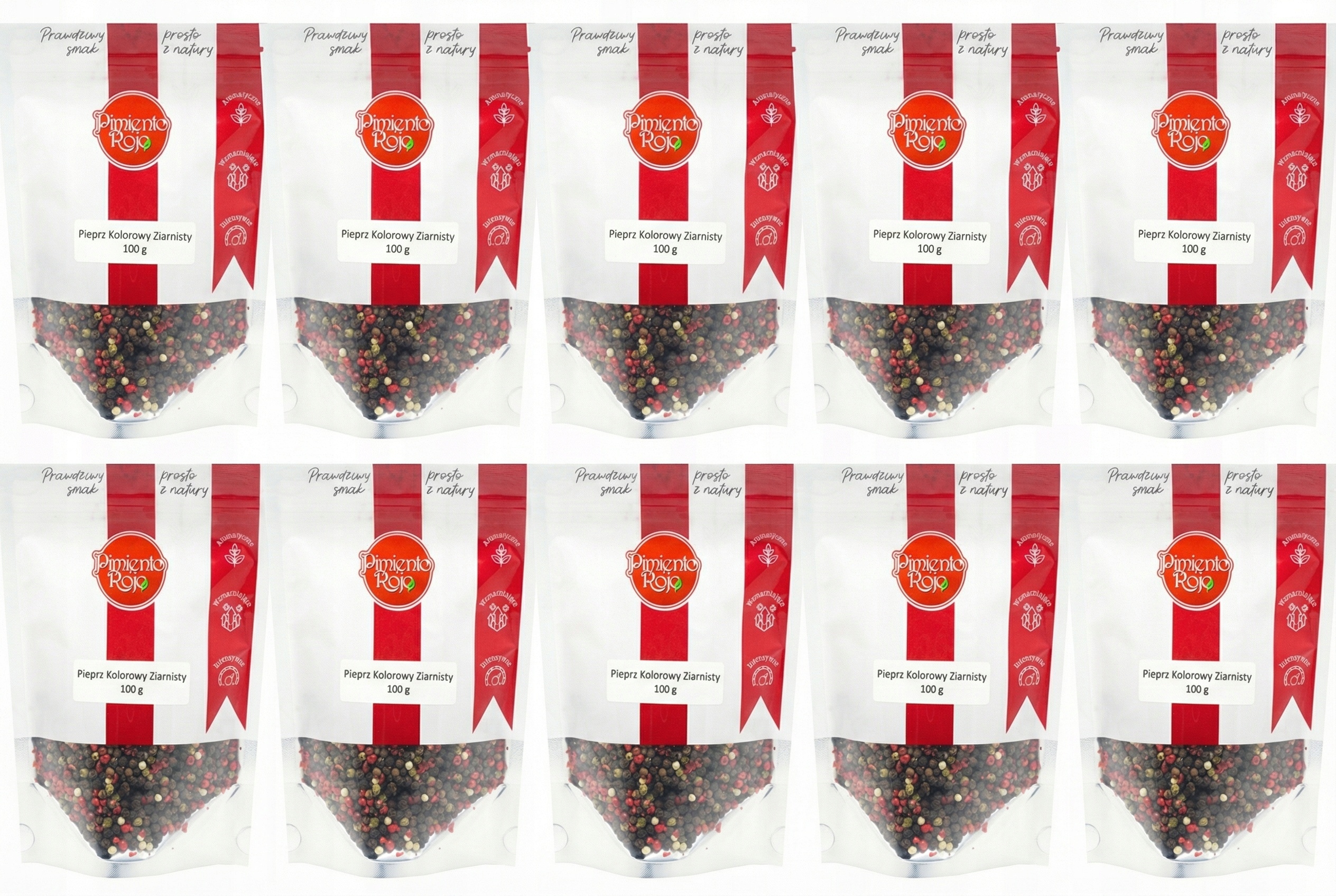 Pieprz Kolorowy Ziarno 100g Aromatyczny Naturalny Ziarnisty 10 opakowań