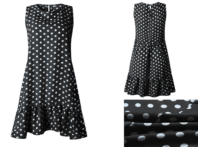 LETNIA TUNIKA FALBANKA W GROSZKI LUŹNA SUKIENKA DAMSKA W KROPKI FALBANA 38 Wzór dominujący bez wzoru