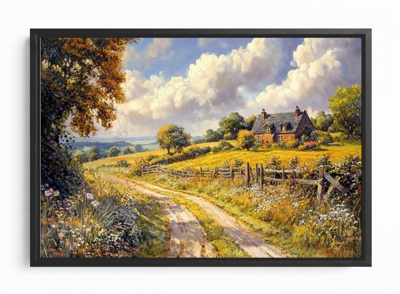Obraz Rám American Box Krajina Rustikální Venkov Vesnice Dům Cesta Léto 60x40