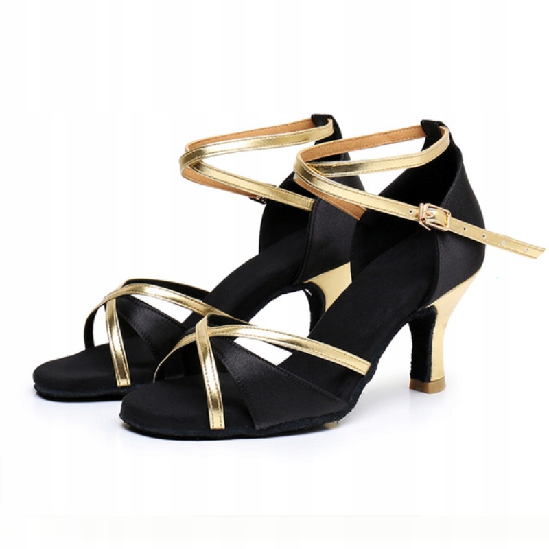 Buty taneczne damskie czarno złote na obcasie 7,5 cm EU36