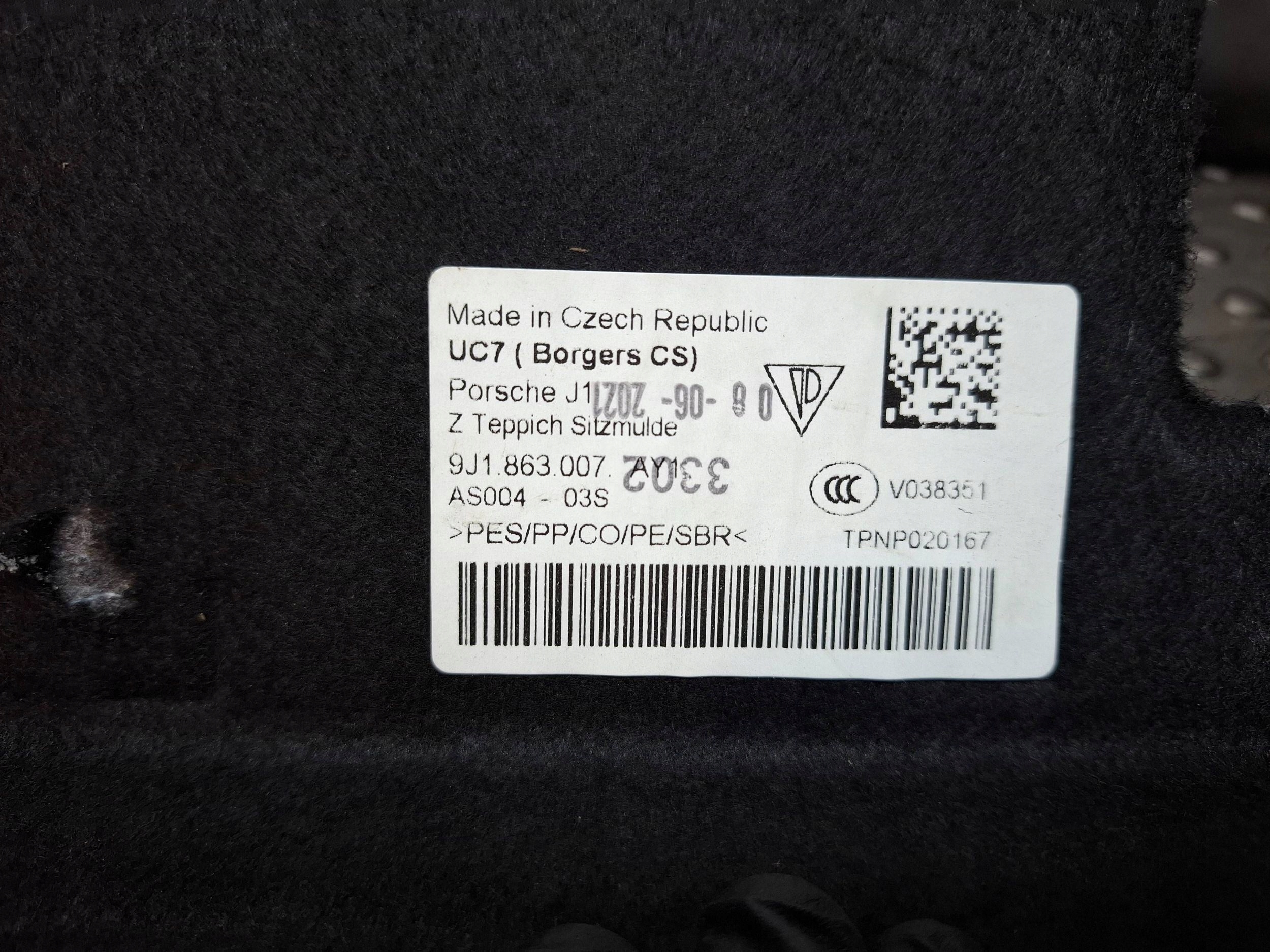 cover mats upholstery boot 9J1863007 AUDI E-TRON GT TAYCAN 9J1
