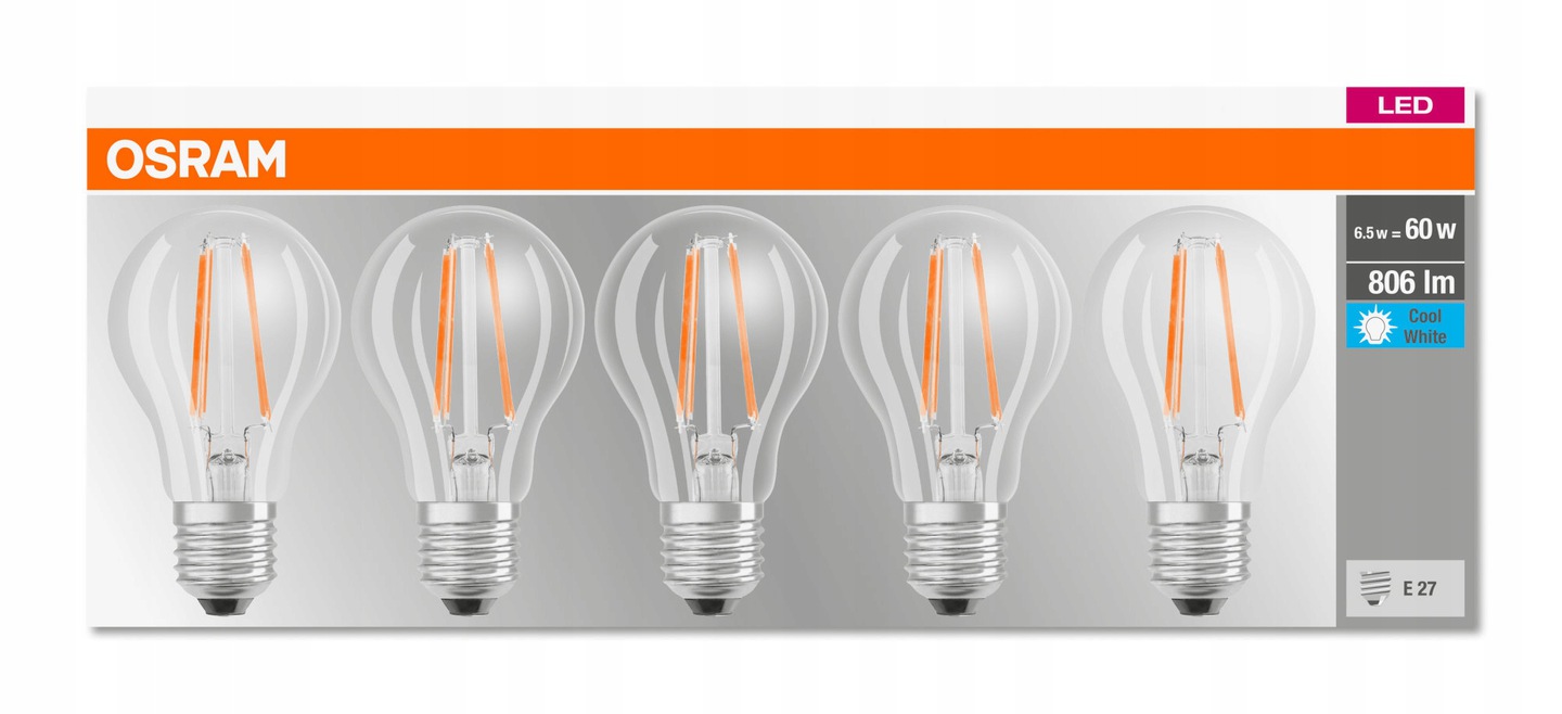 

Osram 5x żarówka Filament E27 6,5W 4000K 806lm
