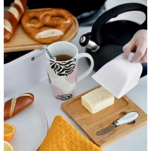 MASELNICZKA PORCELANOWA Z NOŻYKIEM ORAZ DREWNIANĄ Linia Ceramic