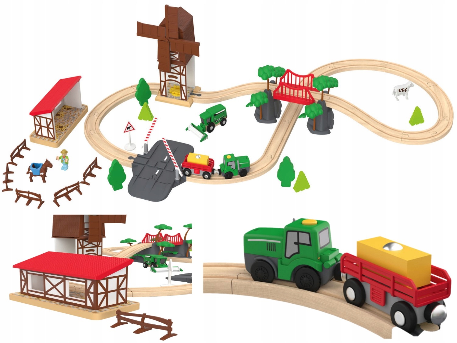 OGROMNA DREWNIANA KOLEJKA TORY farma ZESTAW KOMBAJN EAN (GTIN) 4055332017307