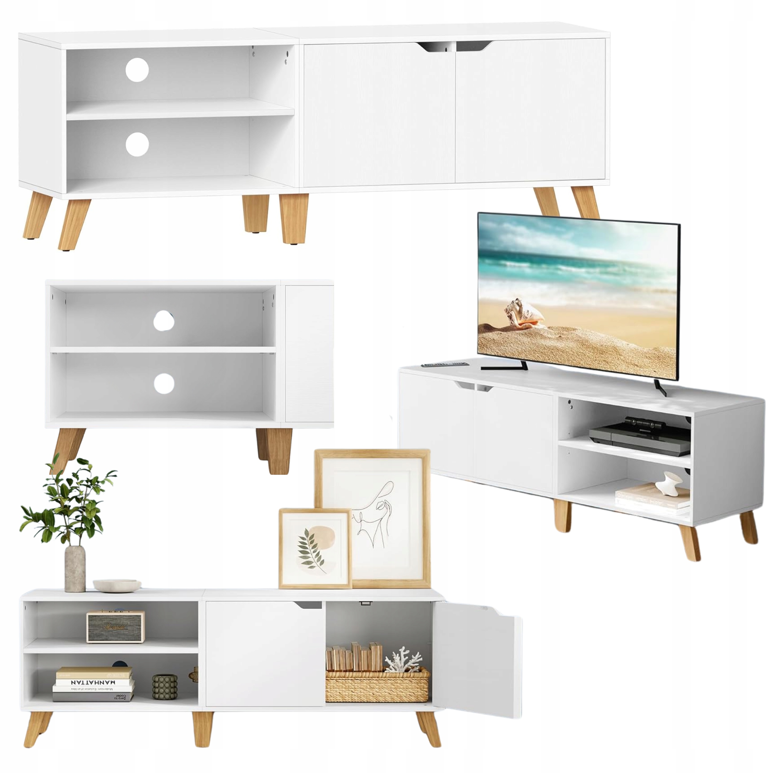 Rtv skrinka 140 cm biela Komoda pod televízor 2-dverová polica Modern Salon