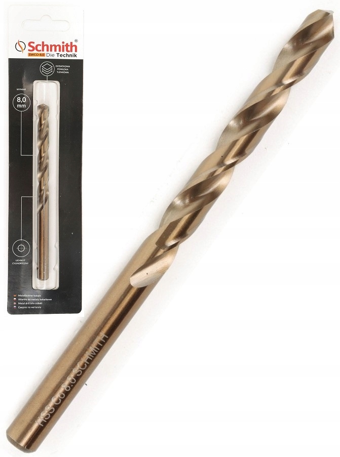 WIERTŁO DO METALU KOBALTOWE 8mm HSS-Co DO STALI ŻELIWA METALU MOCNE SCHMITH