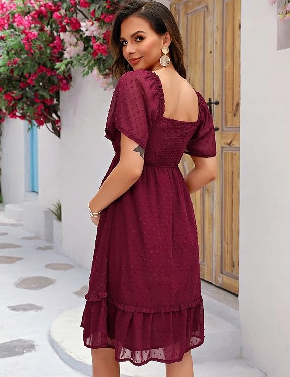 ELEGANCKA SUKIENKA CIĄŻOWA W KOLORZE BURGUNDOWYM ROZMIAR S Rozmiar S