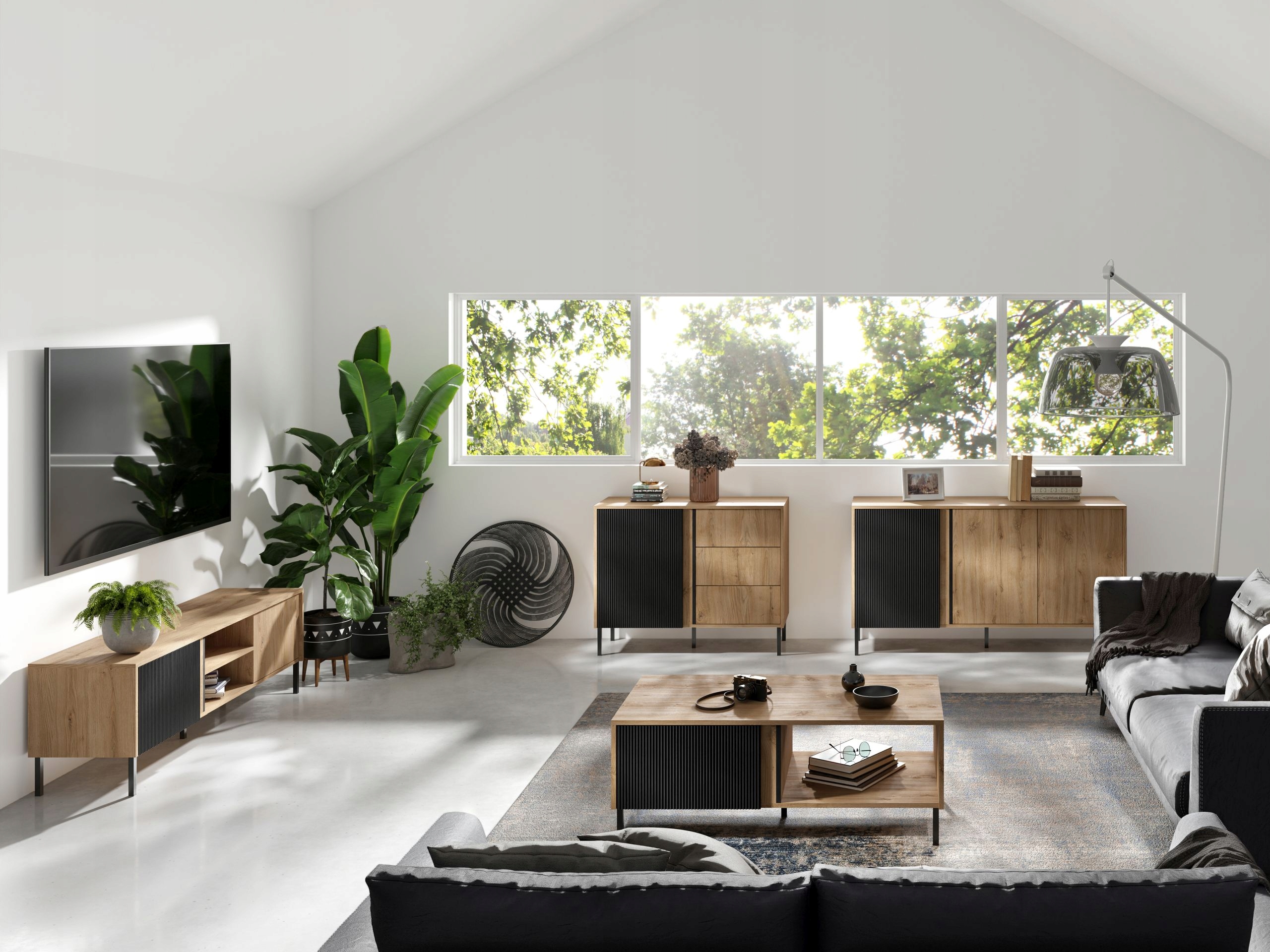 Szafka RTV MIA 7, RTV 120cm, Dąb Odwieczny / Czarny Kolekcja MIA