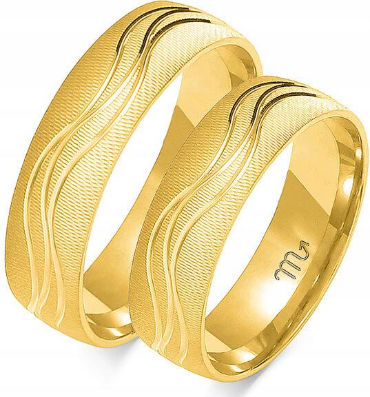 Zlatý snubní prsten svatba jemný 14K 585 r 14 15 16 s jedinečným vzorem gravírování