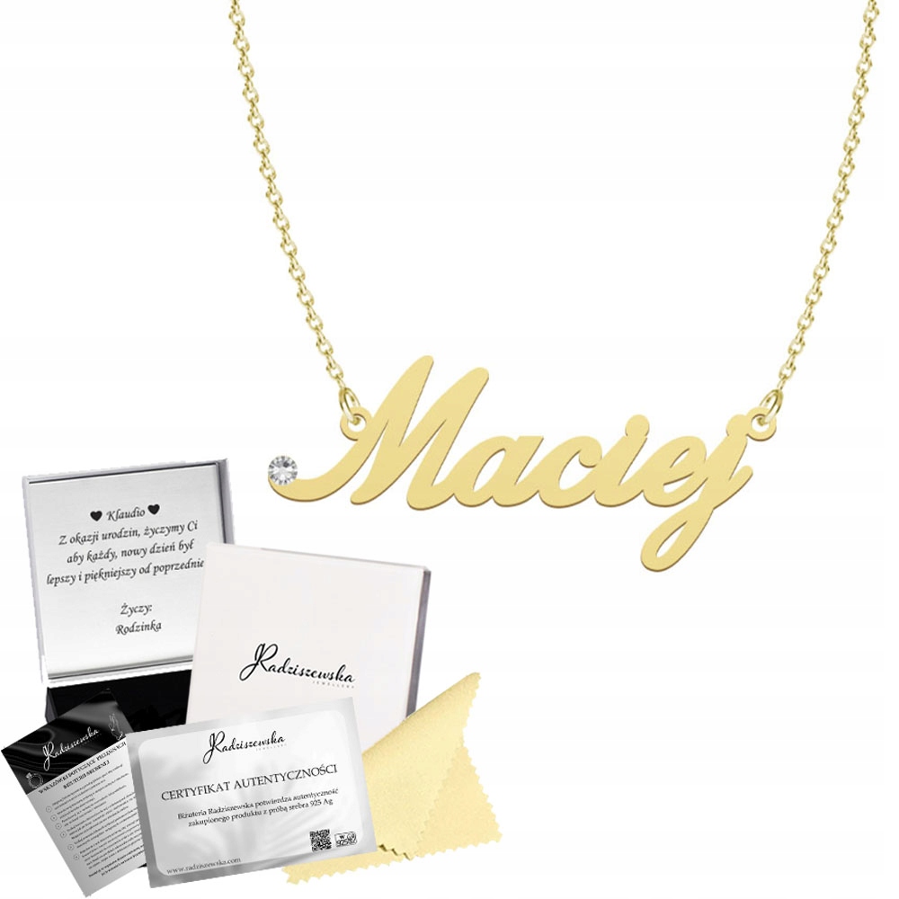 Zlatý náhrdelník s mužským jménem Řetízek Stříbro 925 Tabulka Bonus