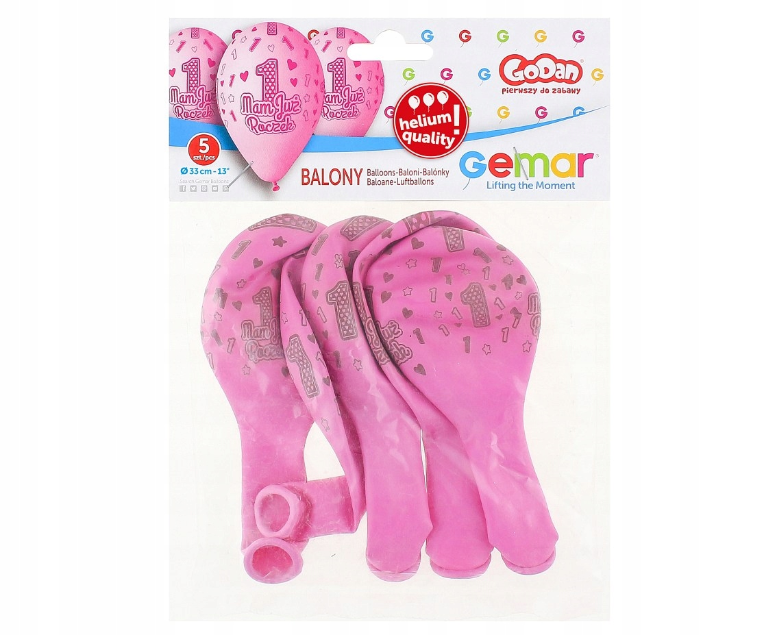 Balony cyfra 1, MAM JUŻ ROCZEK, różowe, 32 cm    5szt. — 3
