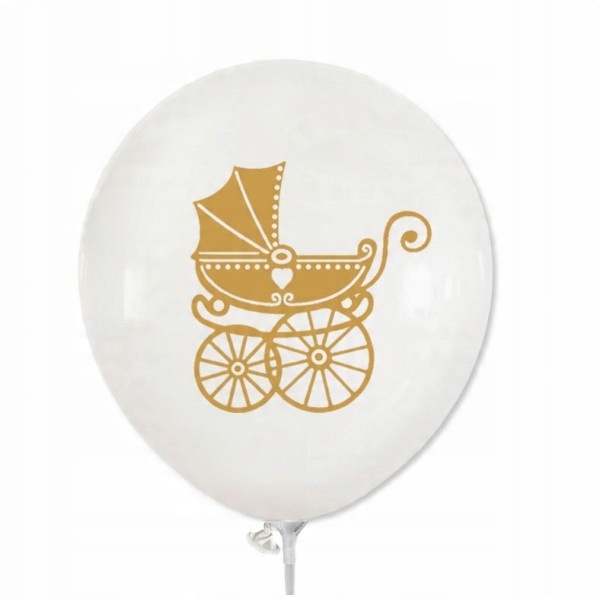

Balon biały/ złoty wózeczek chrzest roczek 10 szt