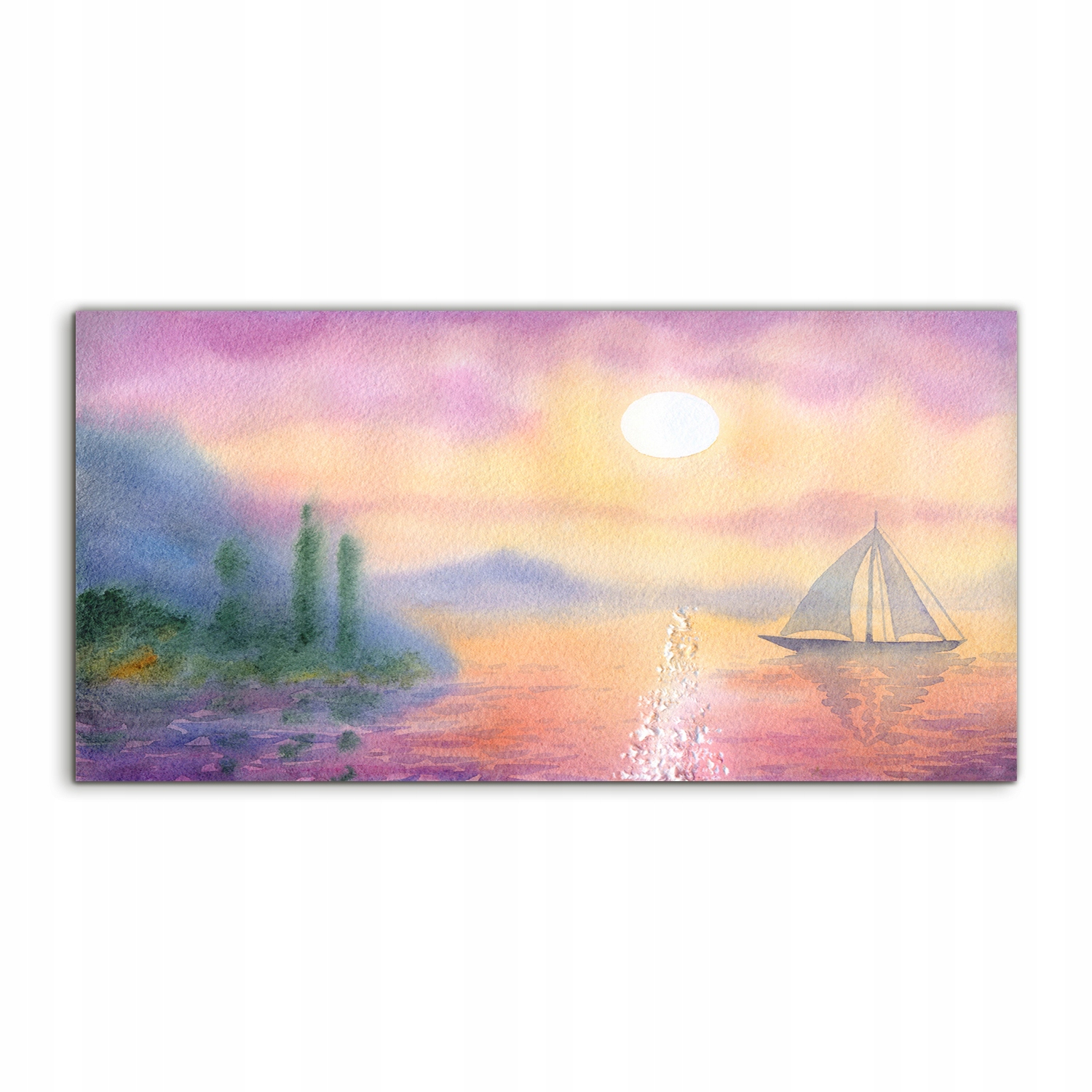 Fotoobraz 100x50 s potlačou Jazero Loďka Slnko