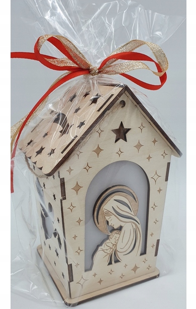lampion drewniany + lampka led 17cm BOŻE NARODZENIE — 4