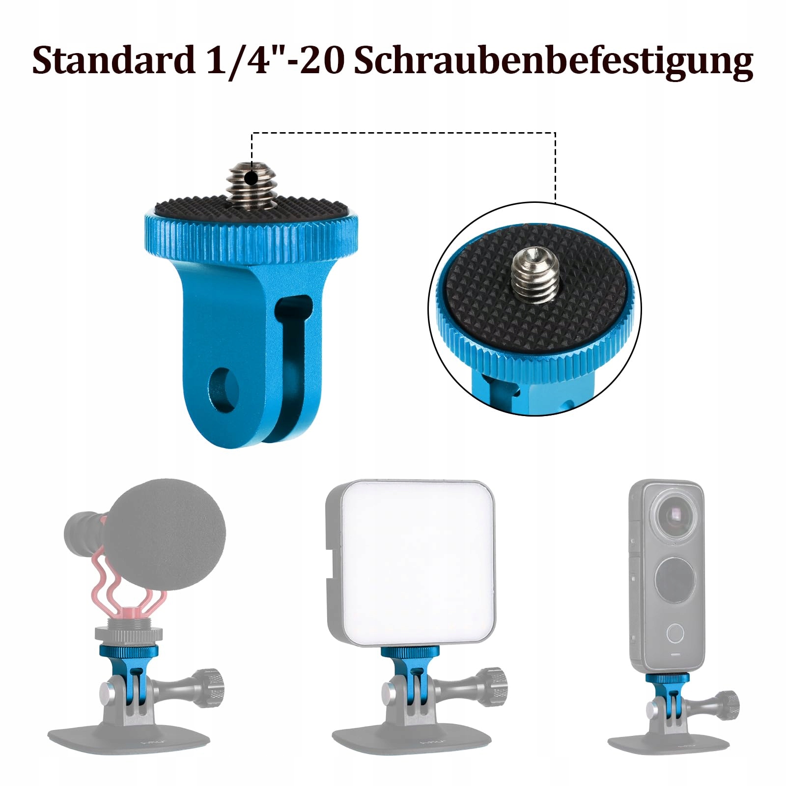 HSU Aluminiowy Adapter Stojaka Do Kamer Insta360 Sony SJCAM Xiaomi — miniatura 3