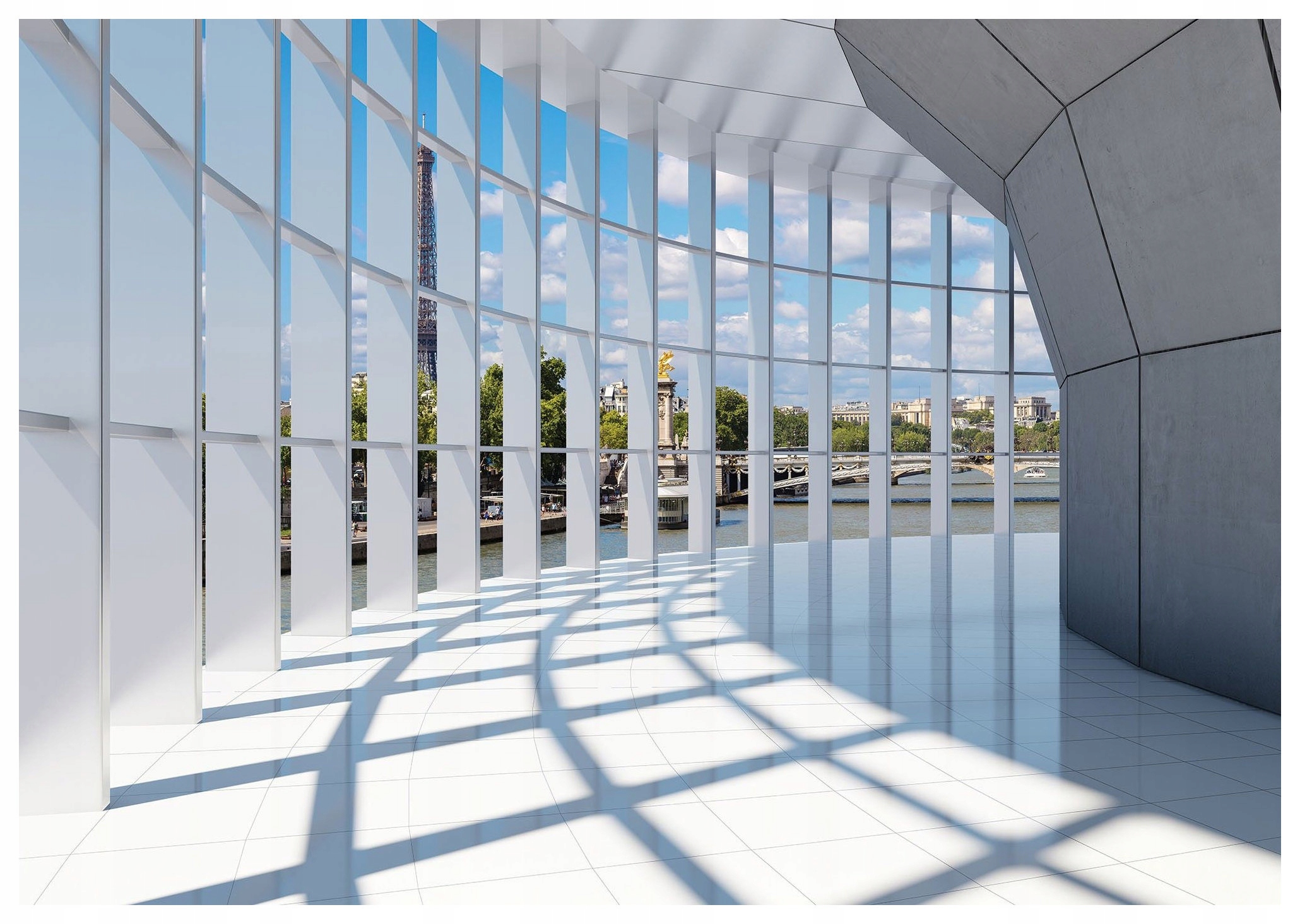 Vliesová fototapeta Paříž Eiffelova věž z panoramatického okna 208x146 lepidlo