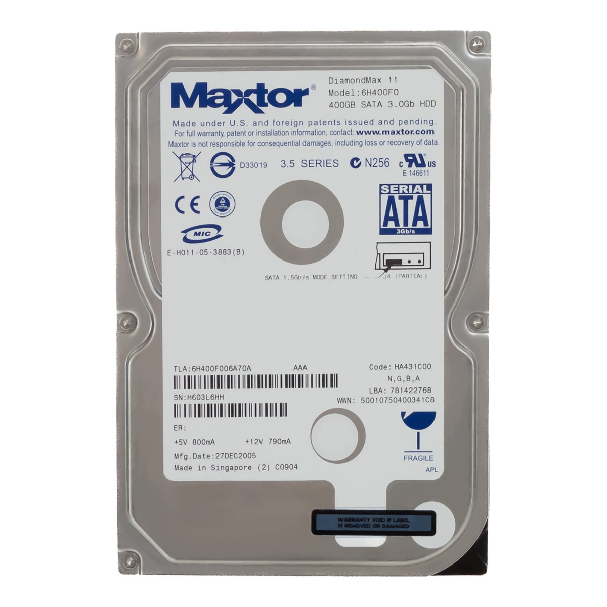 Maxtor DiamondMax 11 400GB 7.2K 16MB Sata II 3.5'' 6H400F0
