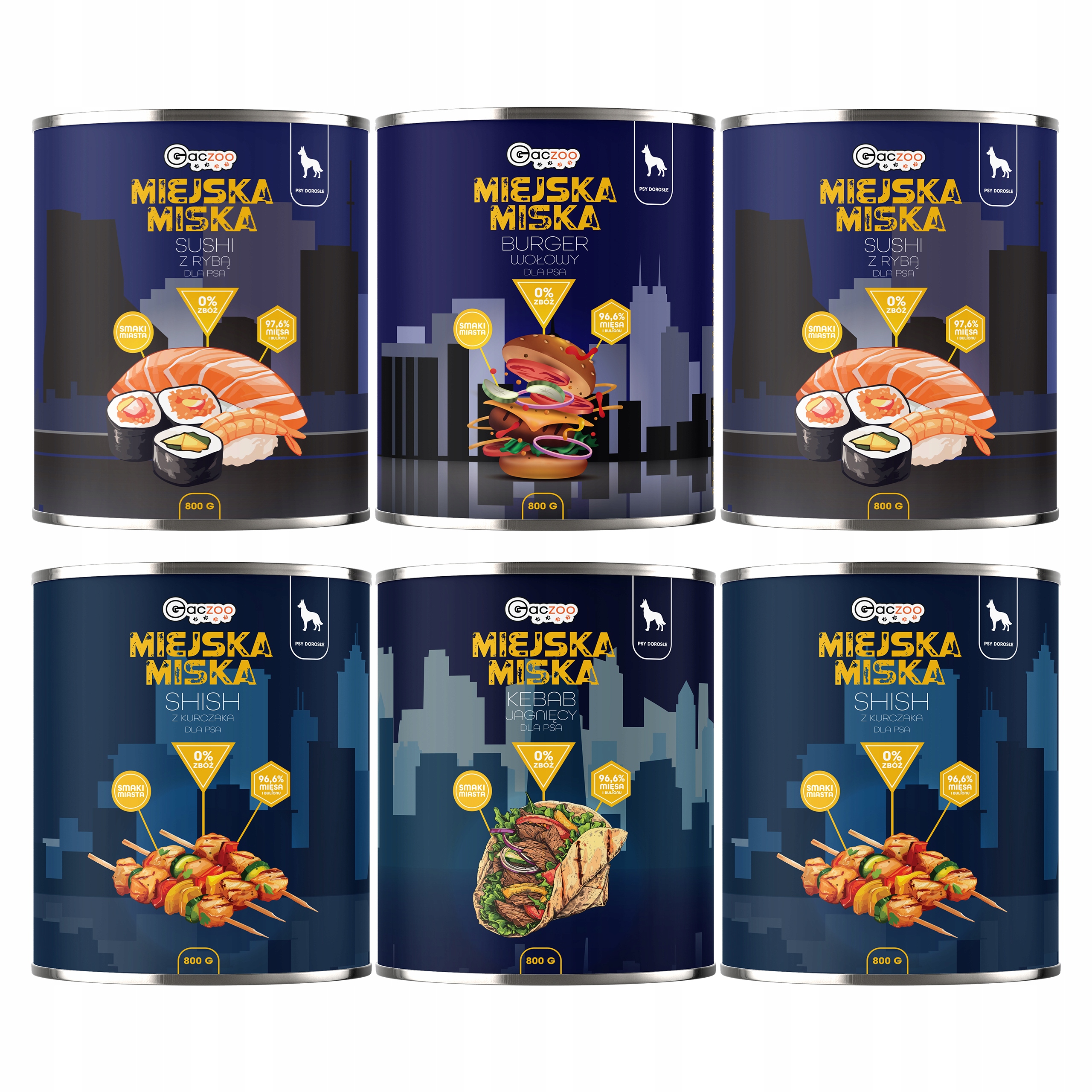 Levně Gaczoo Městská miska bezobilná krmivo mokré pro psa mix chutí 6 x 800 g