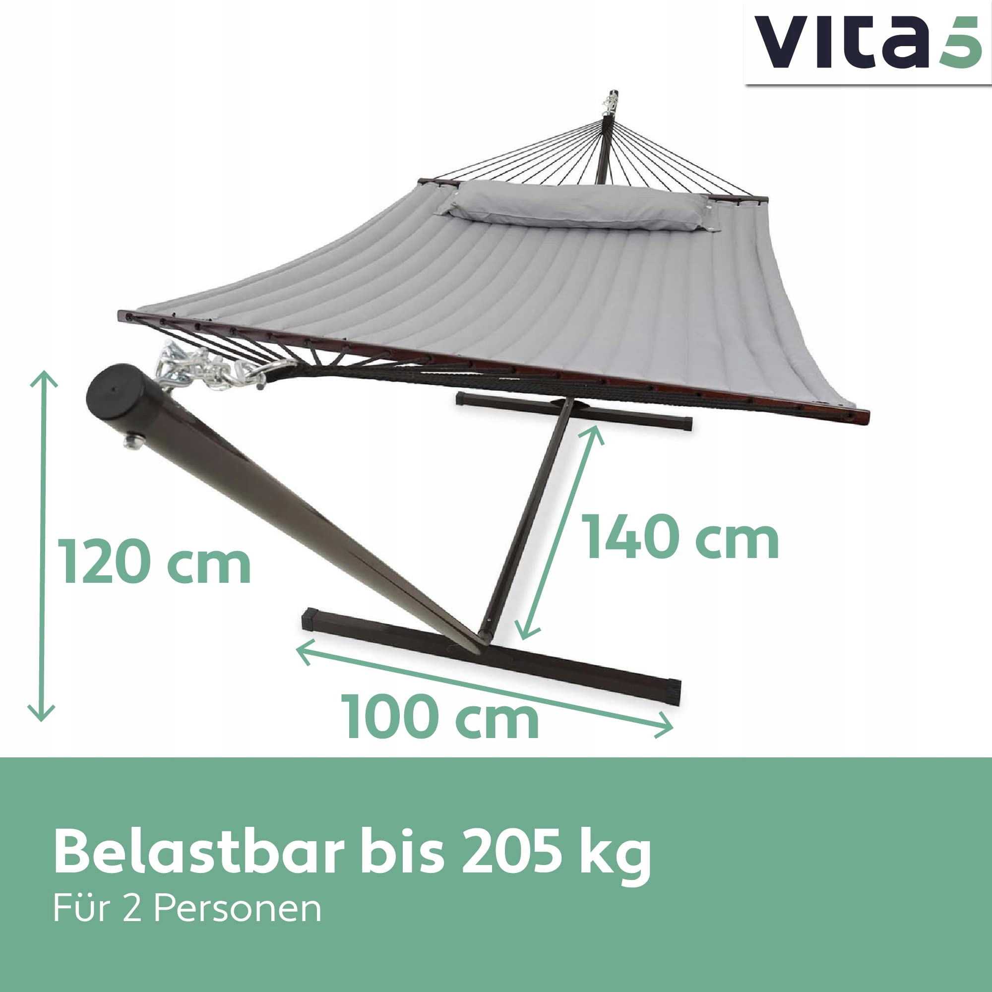 VITA5 Hamak Zestaw Ogrodowy Balkonowy Tarasowy Dla 2 Osób 200kg — miniatura 3
