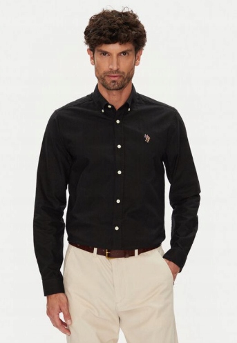 Pánská košile Polo Ralph Lauren černá s fialovým logem bavlna vel. L