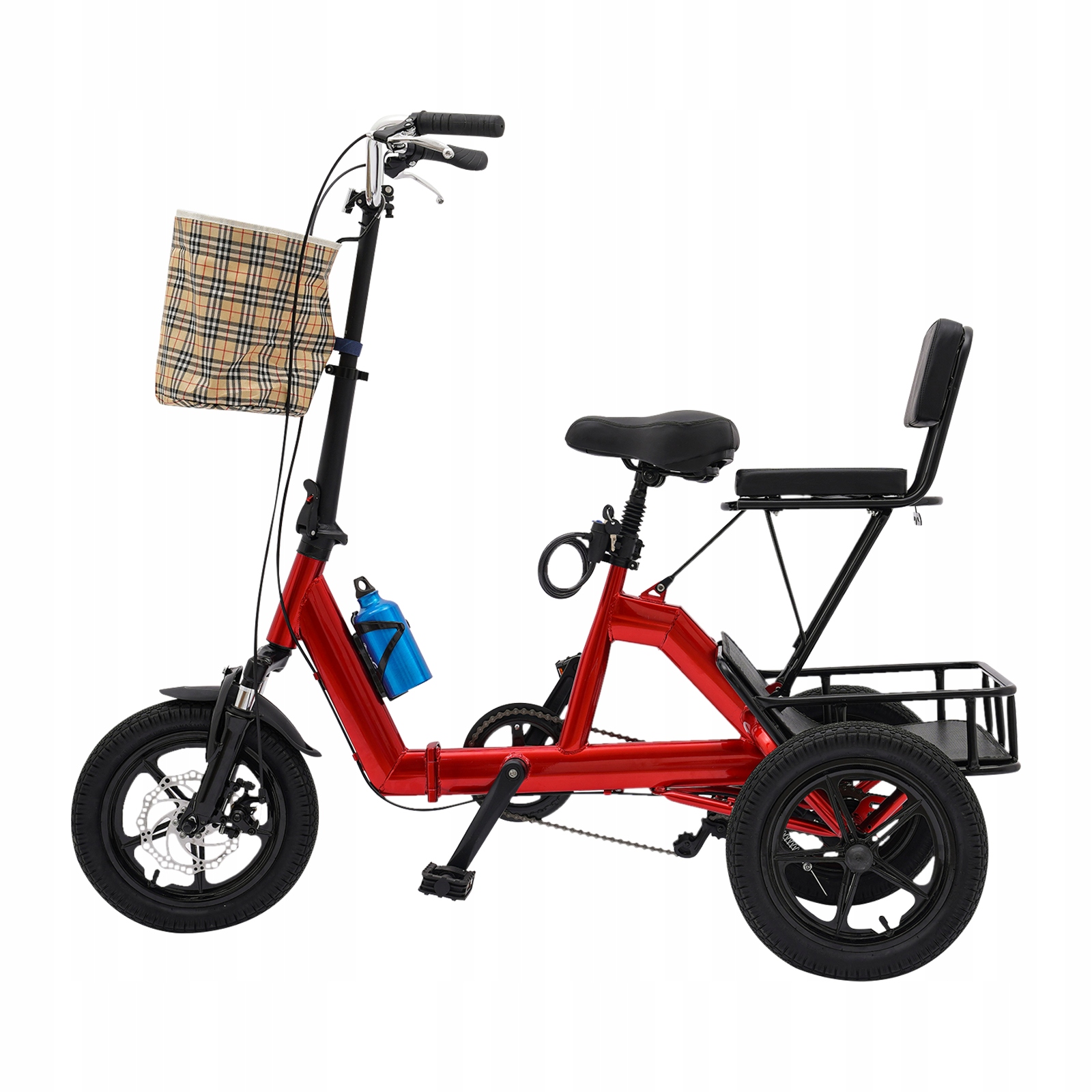 14-Calowy Rower Trójkołowy Składany Dla Dorosłych Czerwony Rowerek Z Koszyk Kolor czerwony