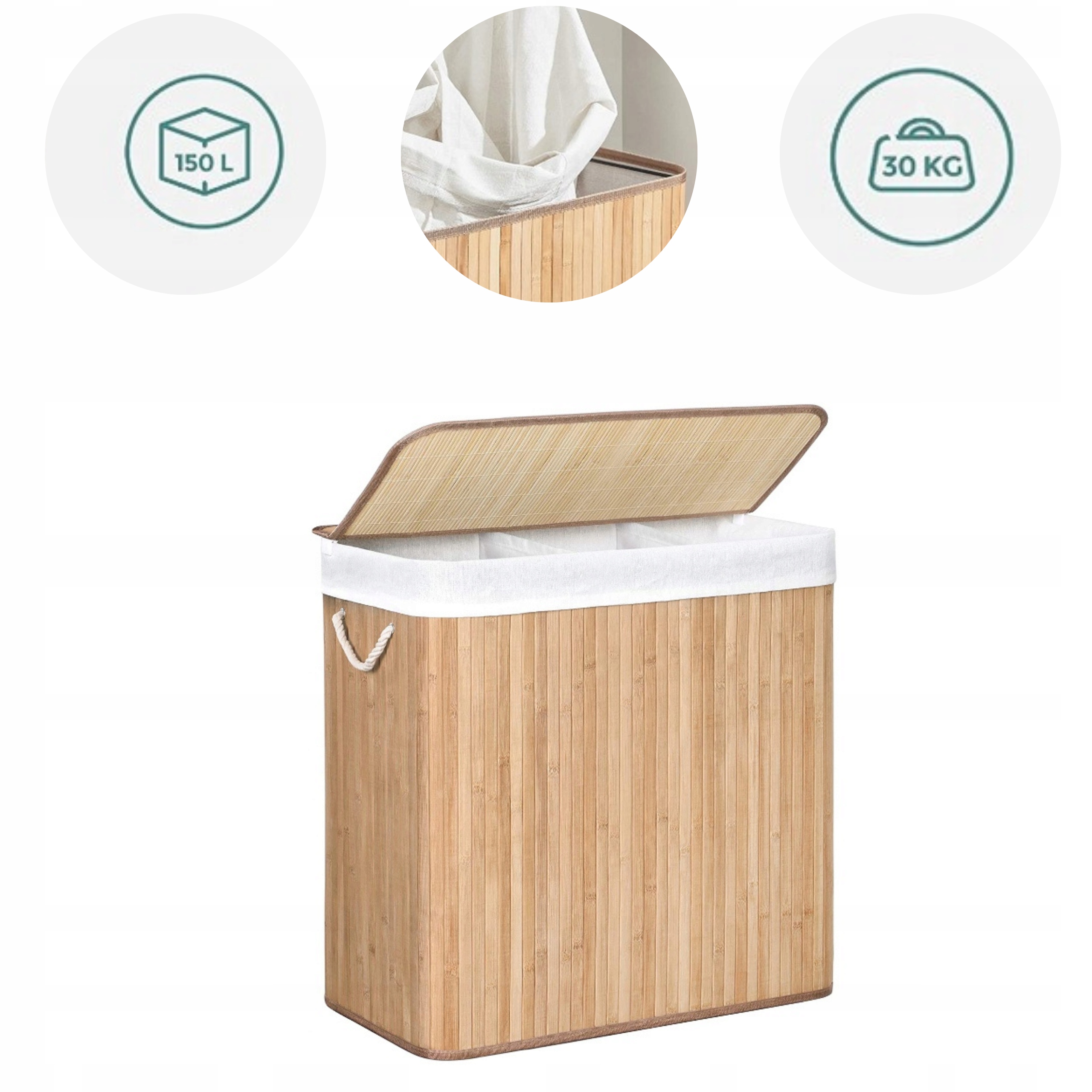 Koš na prádlo volně stojící bambus tříkomorový 150L Vas