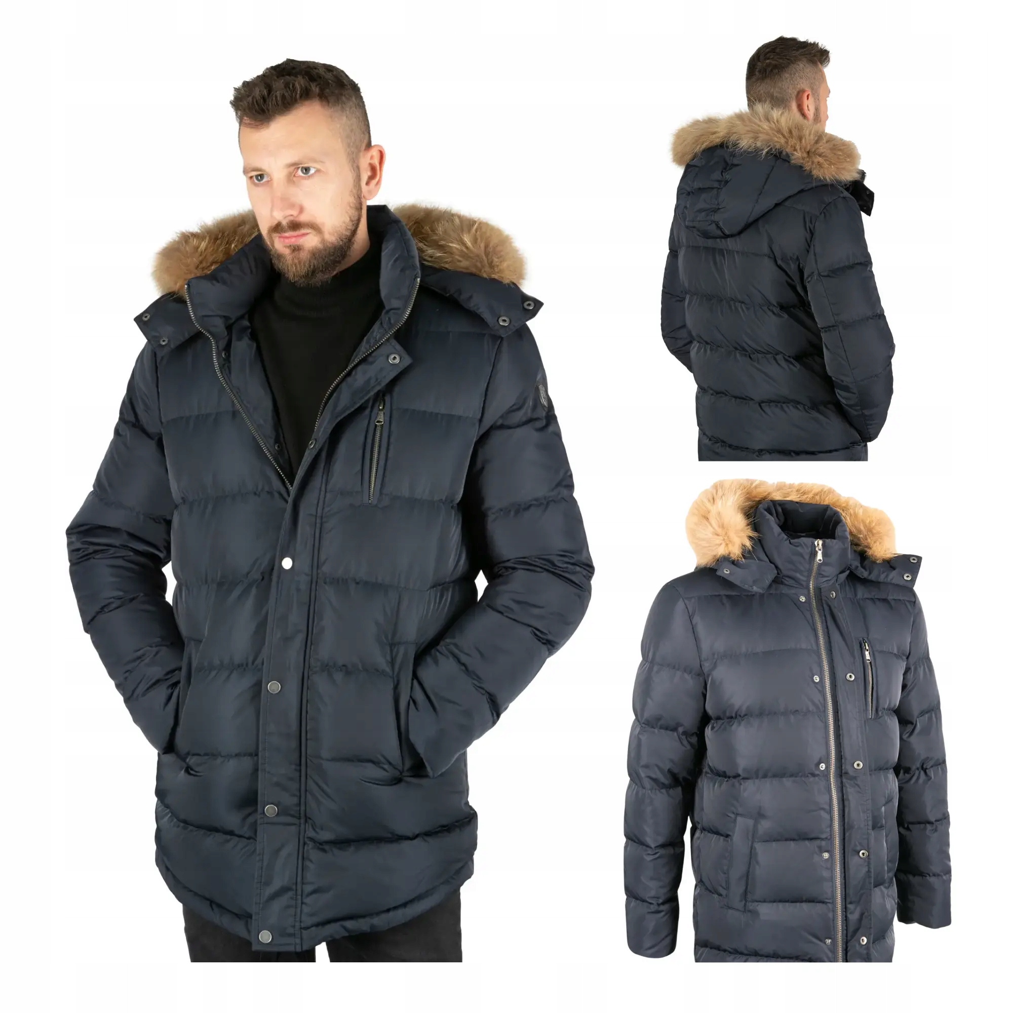 Pánská zimní péřová bunda Naturalny Puch s kapucí Captain Mike M
