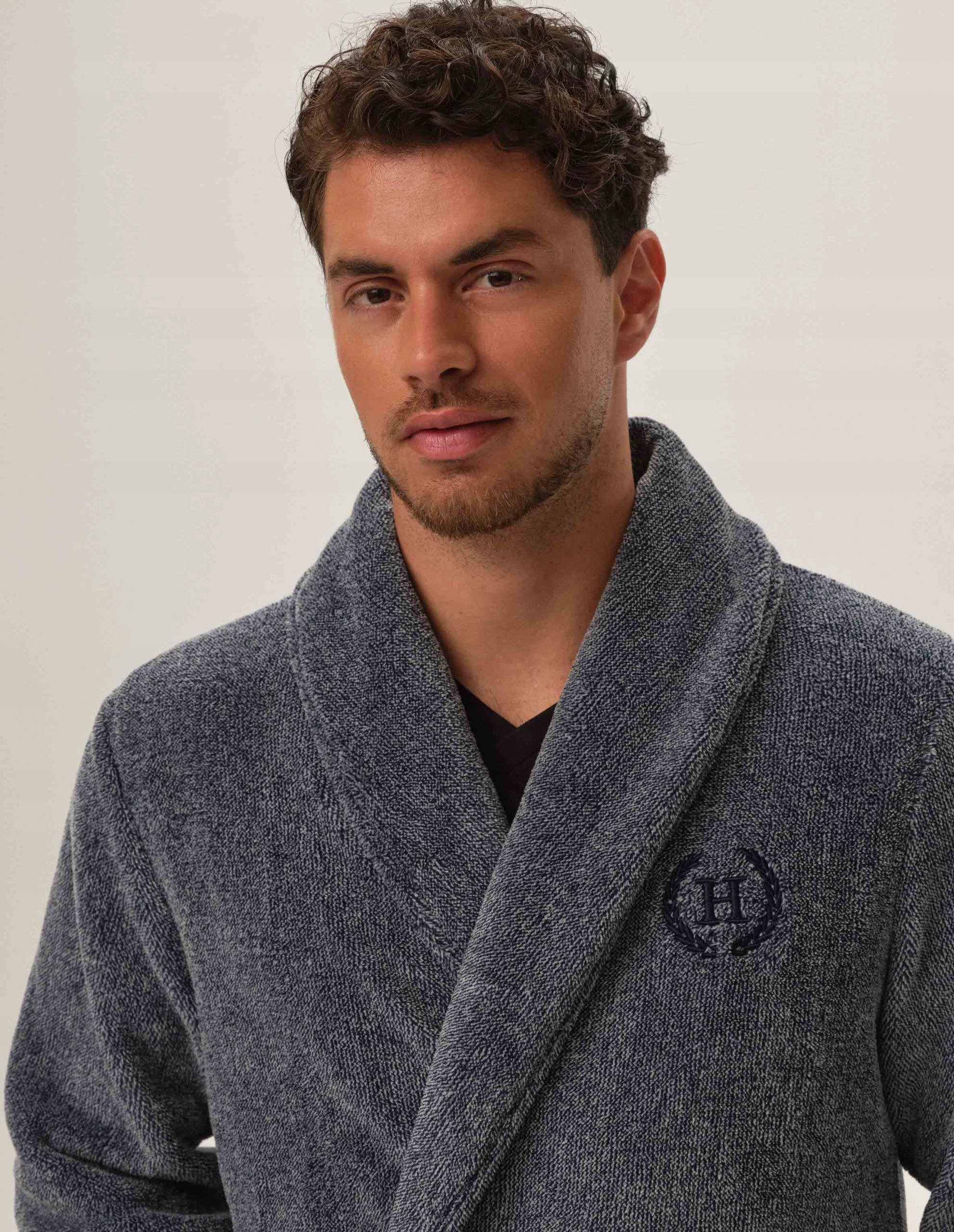 SZLAFROK MĘSKI szalowy HENDERSON SOFT Navy - Niebieski XXL Rozmiar XXL