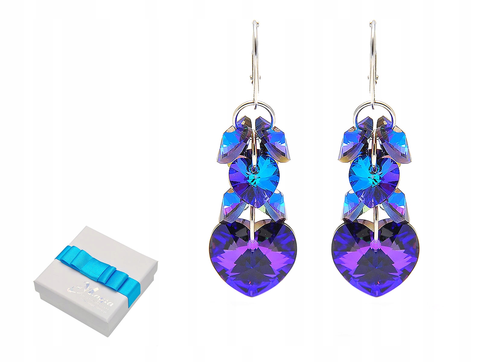 

Długie Srebrne Kolczyki 925 Swarovski Pudełko