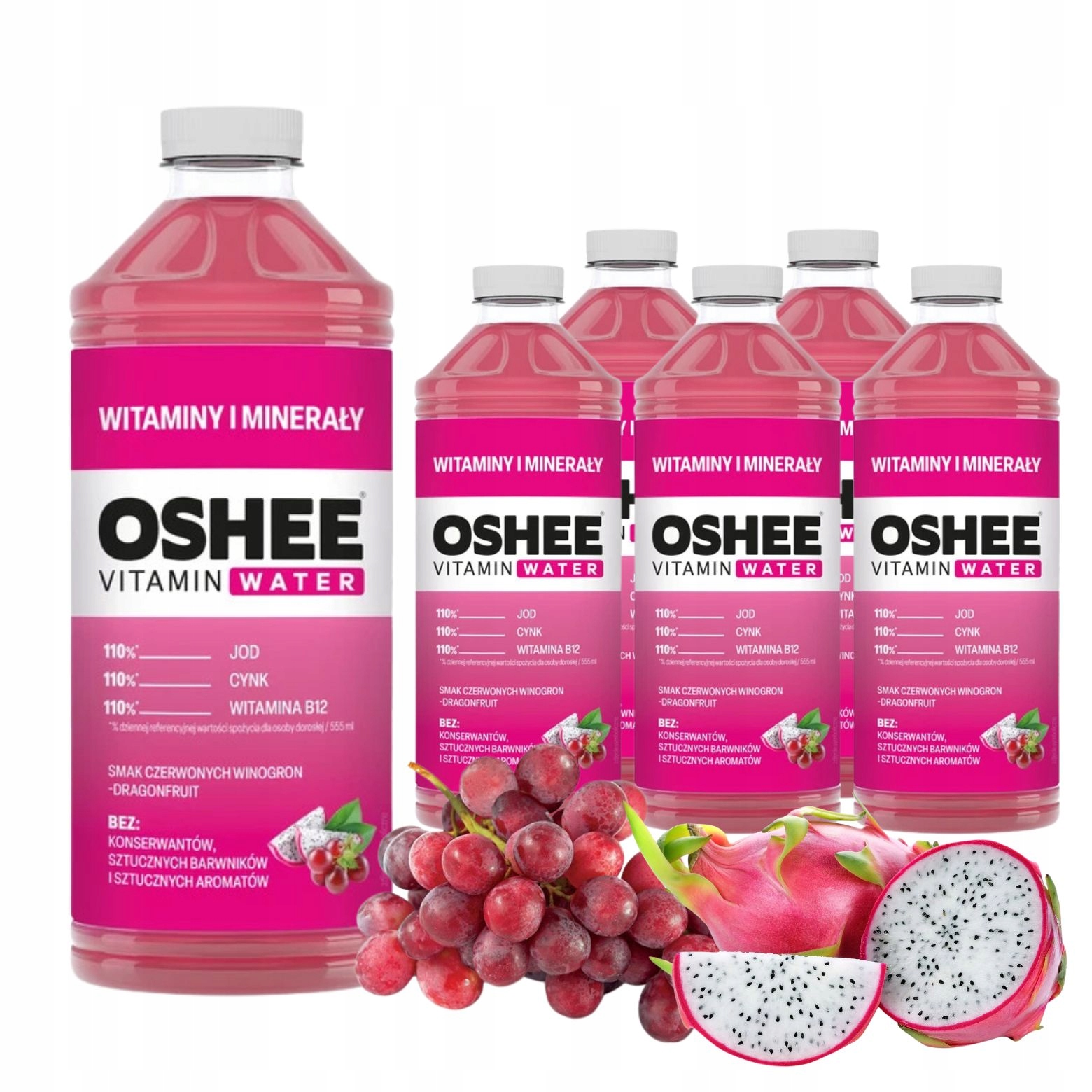 6x OSHEE Vitamin Water winogrona-dragonfruit 1.1l