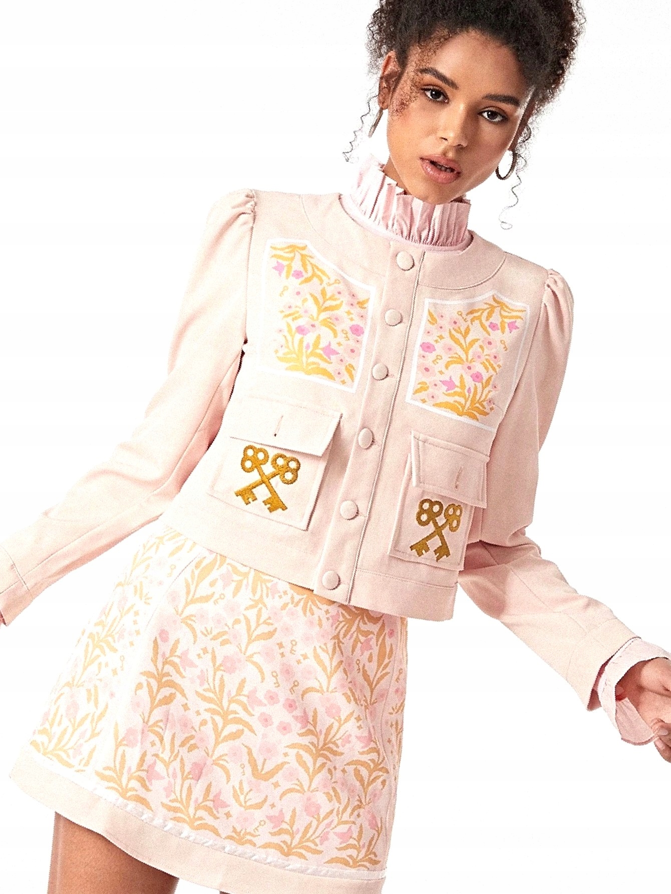 Denní bunda S Potiskem na zádech, vyšívané vložky, růžová, velikost S 36