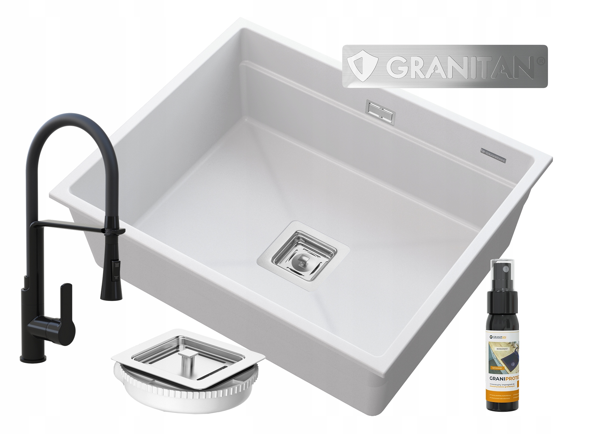 Závesný Drez Granitový Čierny Kohútik Sifón Epir 60