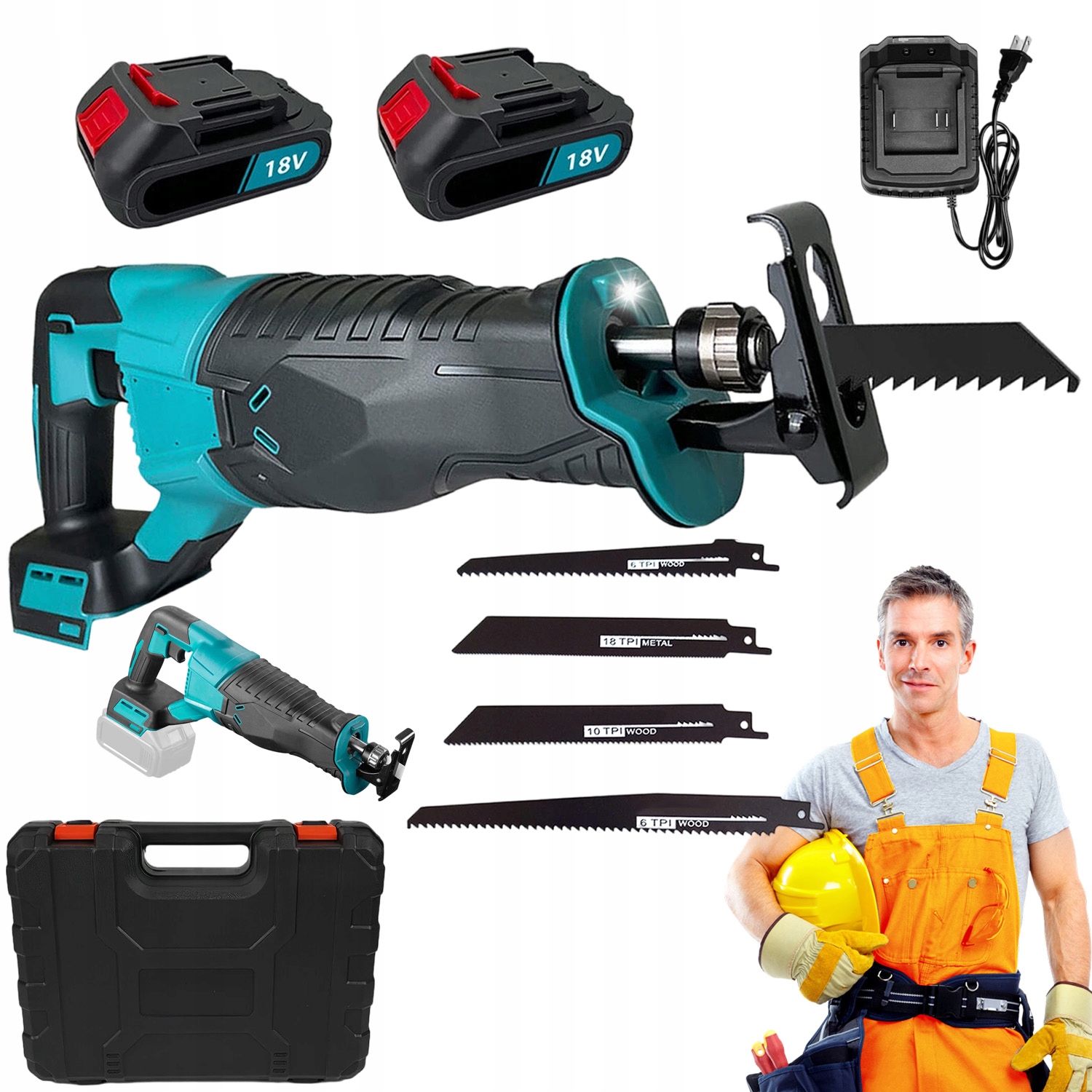 Akumulátorová Pila Ocaska 18 V Se 4 Pilovými Listy A 2 Led Akumulátory