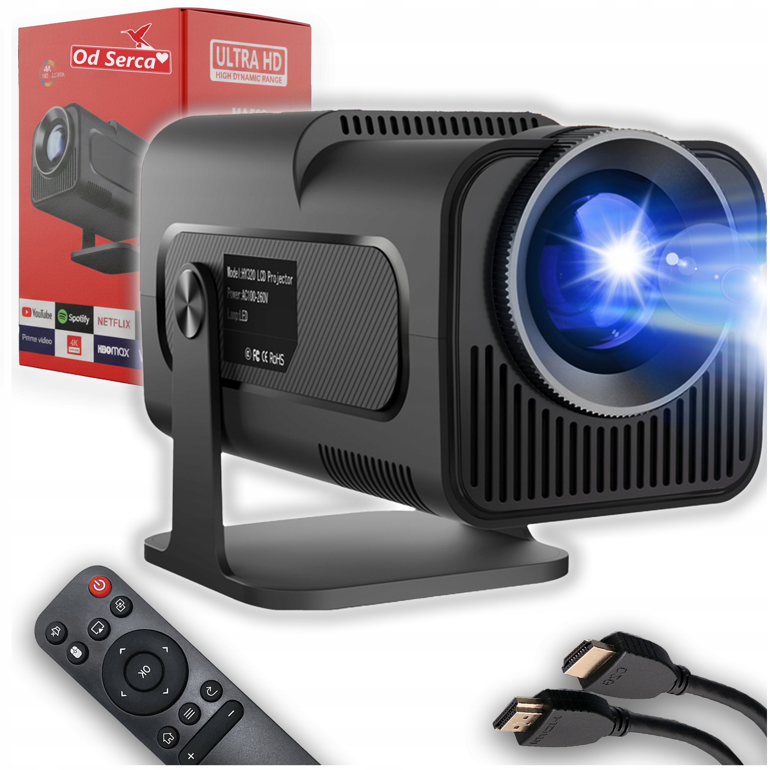 Projektor OdSerca LED 720p z Android 11, Bluetooth, 300 ANSI