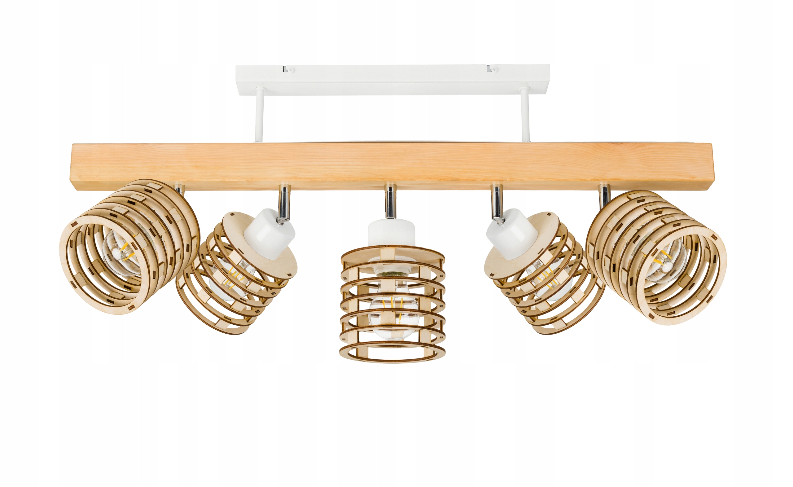 Dřevěná stropní lampa Lustr Stropní Svítidlo Loft Bílá na 5x Klosz E27