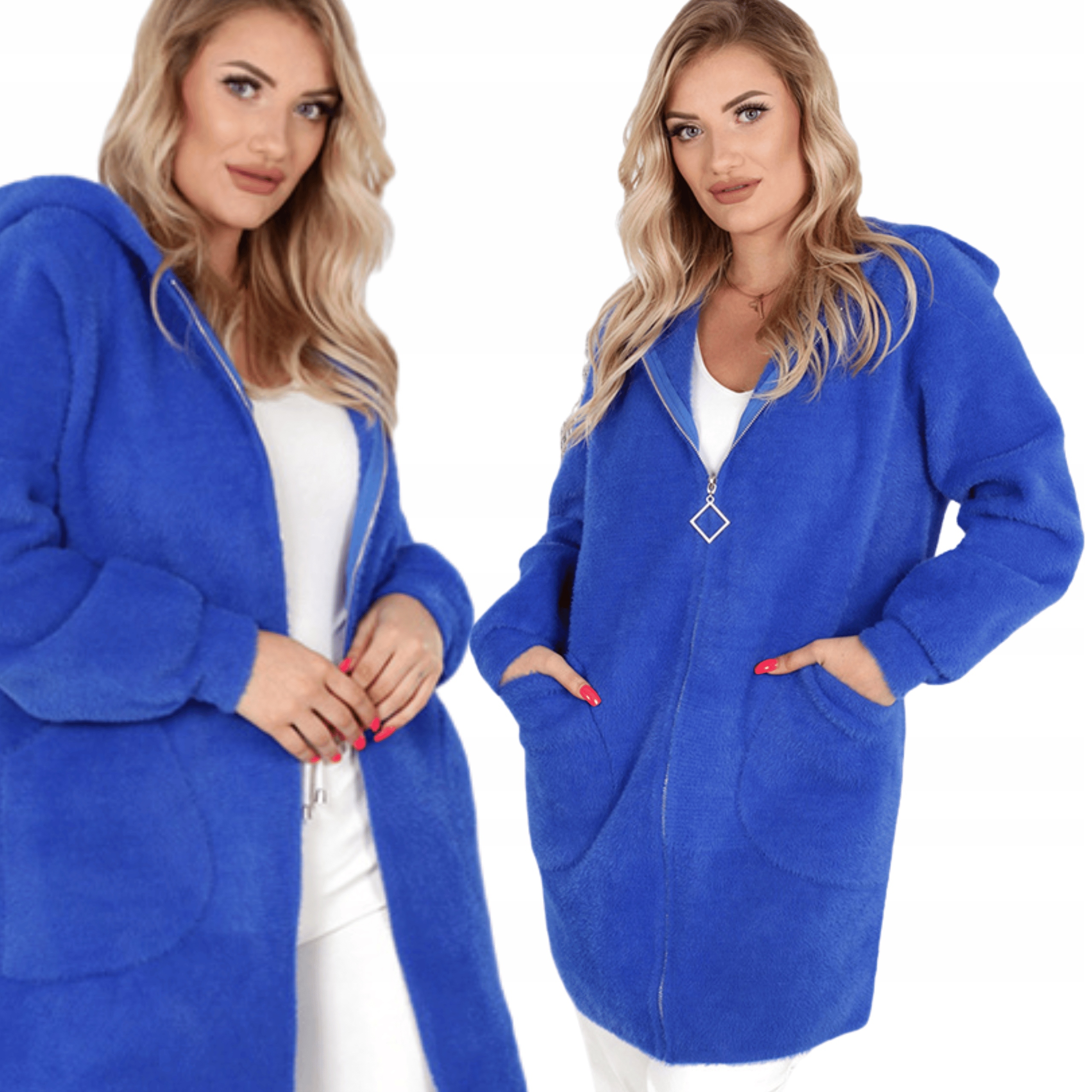 Płaszcz Damski Modny Kurtka Alpaka Next Kaptur Chabrowy 2181