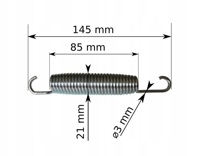 

Sprężyny do trampolin beczkowe 14,5 cm, 145 mm.