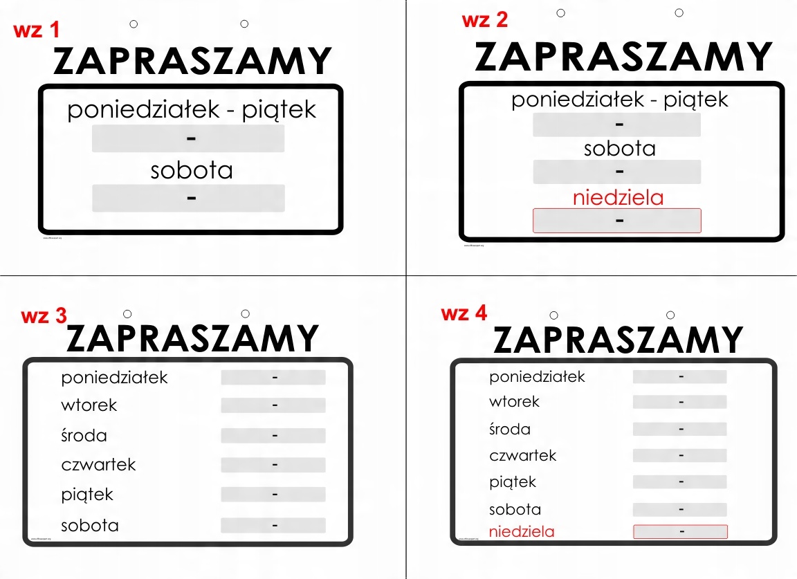 

Tabliczka A4 na drzwi godziny otwarcia sklep 4 wz