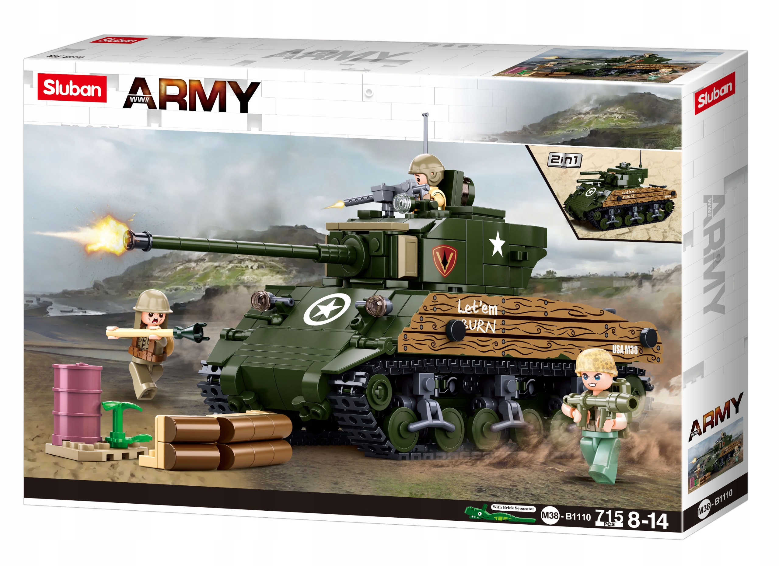 

Klocki Sluban Czołg wojenny Sherman +2 klocki Lego