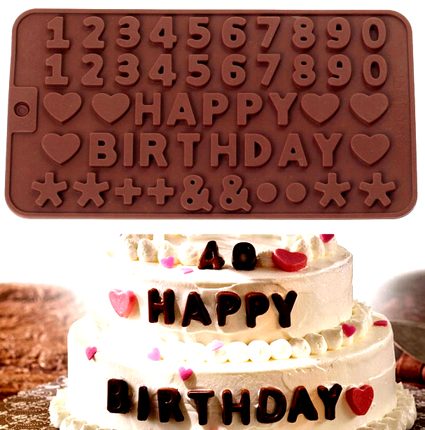 FOREMKA SILIKONOWA cyferki DO CZEKOLADY HAPPY BIRTHDAY literki ŻELKÓW MASY