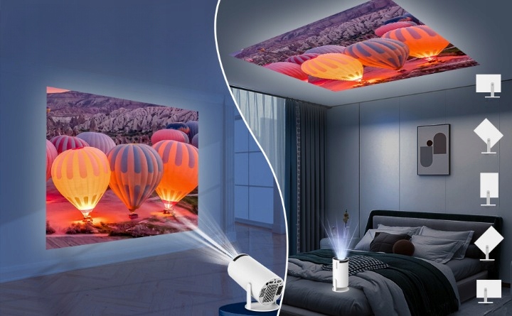 OBROTOWY MINI PROJEKTOR RZUTNIK FULL HD ANDROID TV WIFI POLSKIE MENU +PILOT Model 300