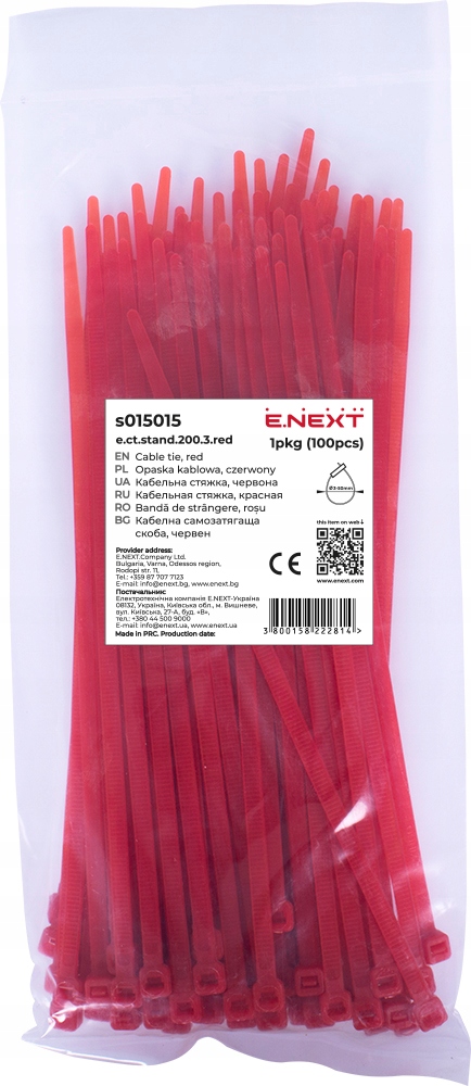 Opaska zaciskowa czerwona , 3x200mm (100szt.) Trytytki