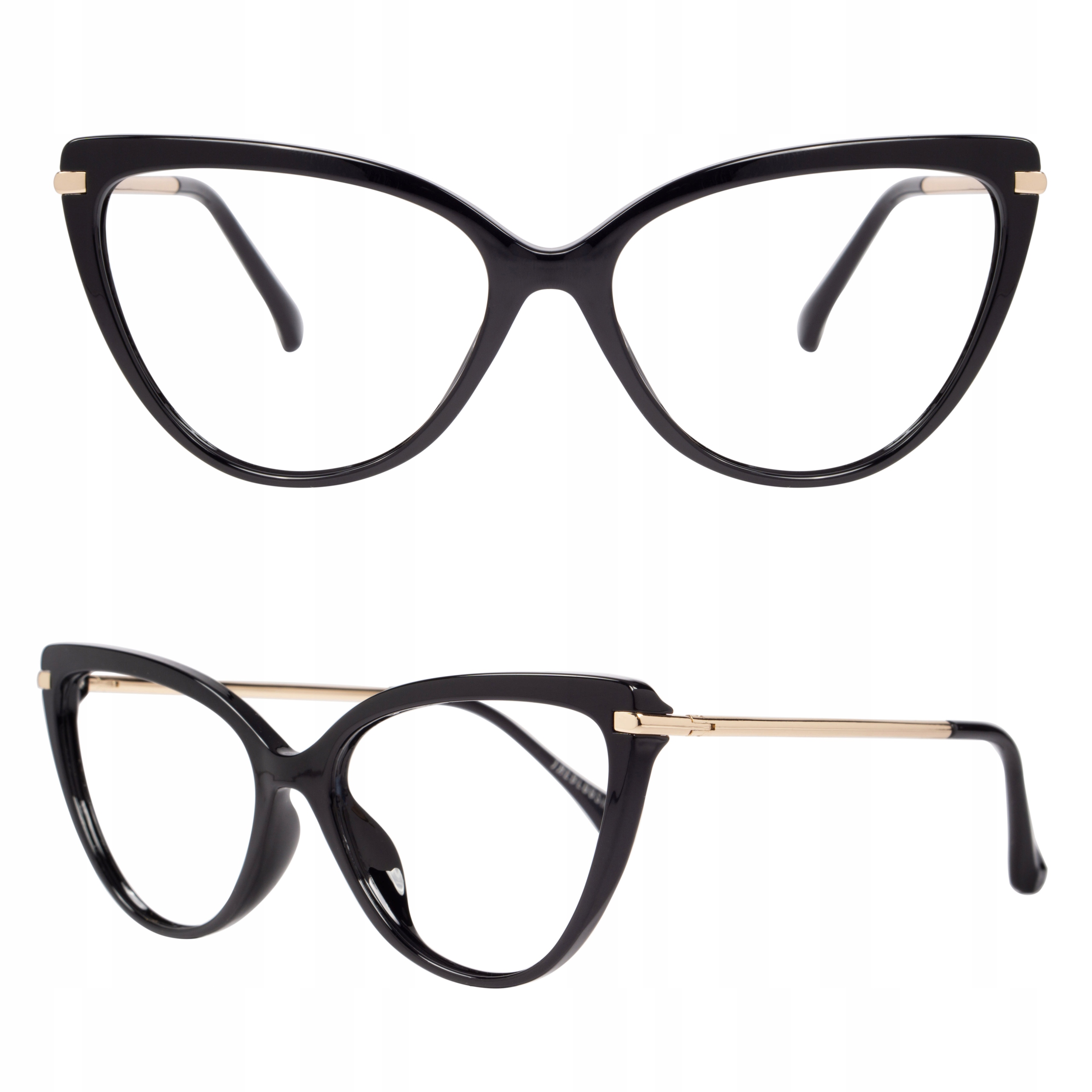 

Okulary Zerówki Kobiece Kocie Oczy Glamour Czarne