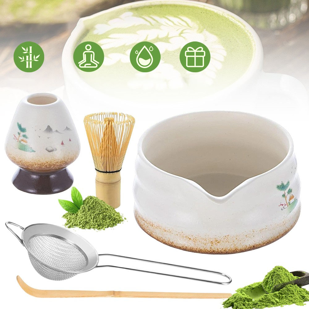 Levně Elegantní Sada Na Matchu Bílá 5KS Keramická Šálek Příslušenství