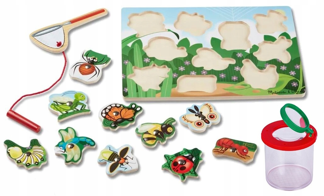 ZABAWKI DLA DZIECI DREWNIANA UKŁADANKA MAGNETYCZNA ŁĄKA PUDEŁKO NA OWADY